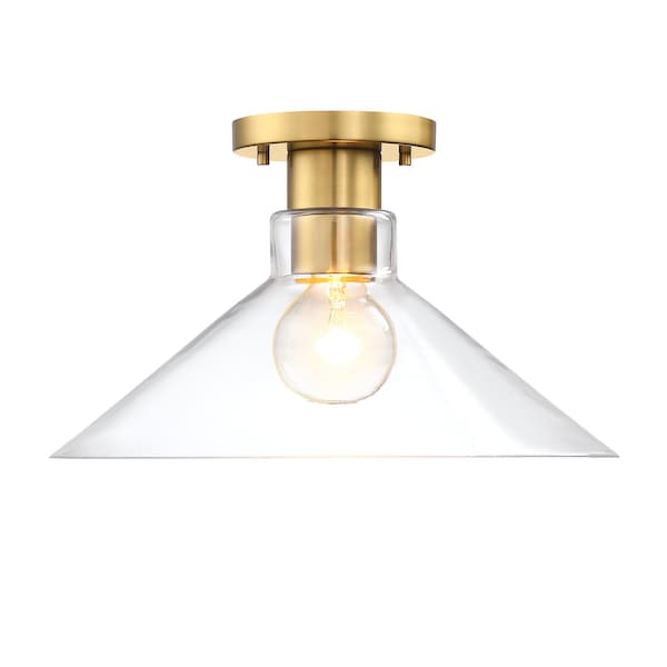 Designers Fountain Leena 14 in. 1-Light Brushed Gold Modern Semi Flush Mount with Clear Glass Shade for Bedrooms D307M-SF-BG - main